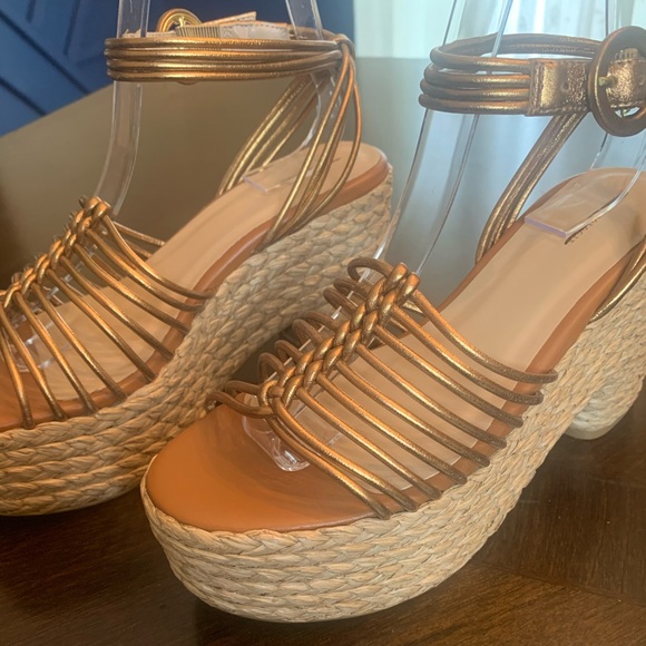 💫HP‼️💫 NIB ANTHROPOLOGIE Maeve Raffia Platform Heels in Bronze, Size 38 (US 7.5) - Picture 8 of 11